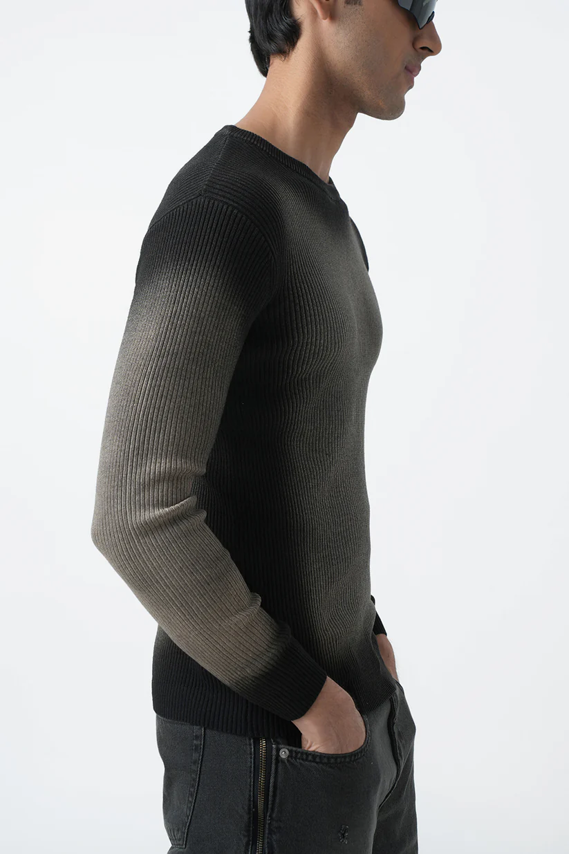 BROWN WASHED RIBBED SWEATSHIRT - 3