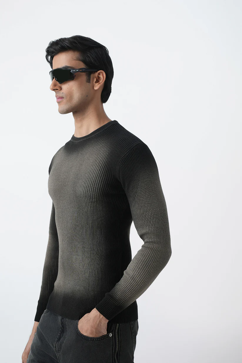 BROWN WASHED RIBBED SWEATSHIRT - 4