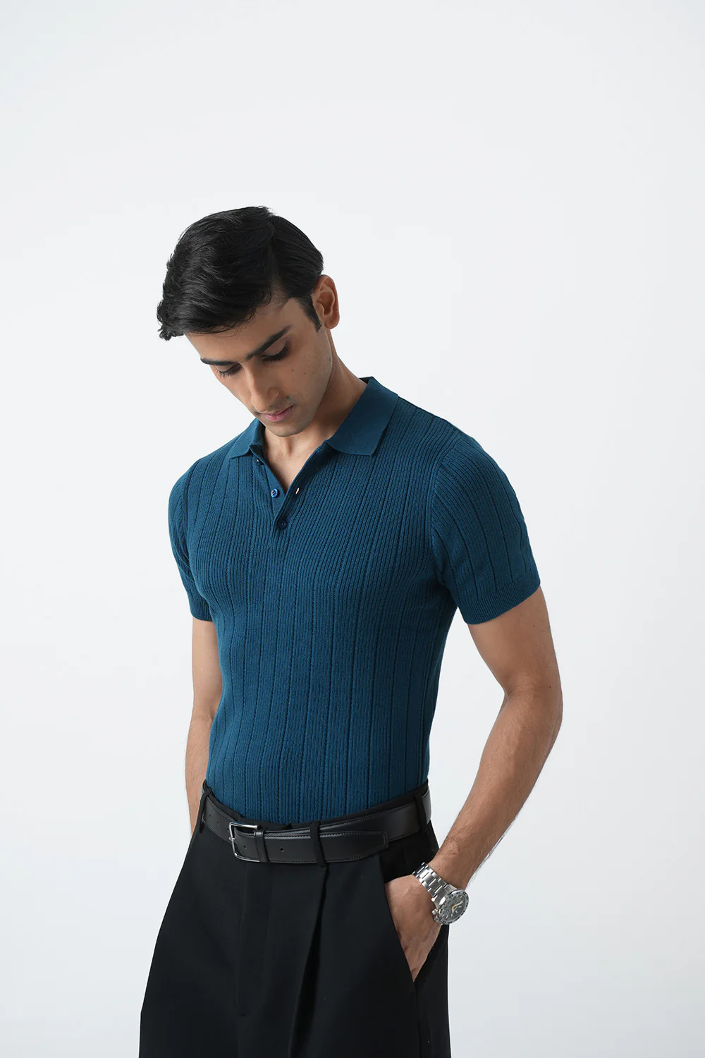 RIBBED KNIT POLO SHIRT - 2