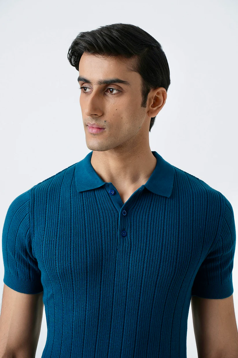 RIBBED KNIT POLO SHIRT - 3