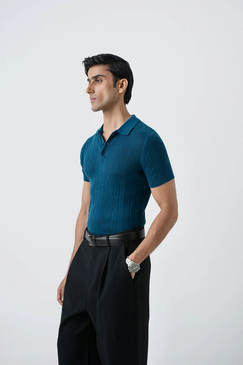 RIBBED KNIT POLO SHIRT - 4